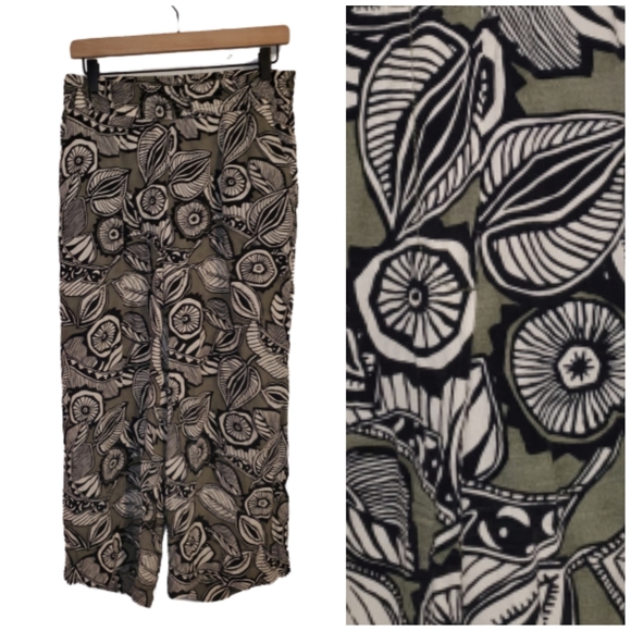 LOFT Boho Palm Leaf Lounge Pants Baggy Style Green Black Size 4 - Picture 3 of 8